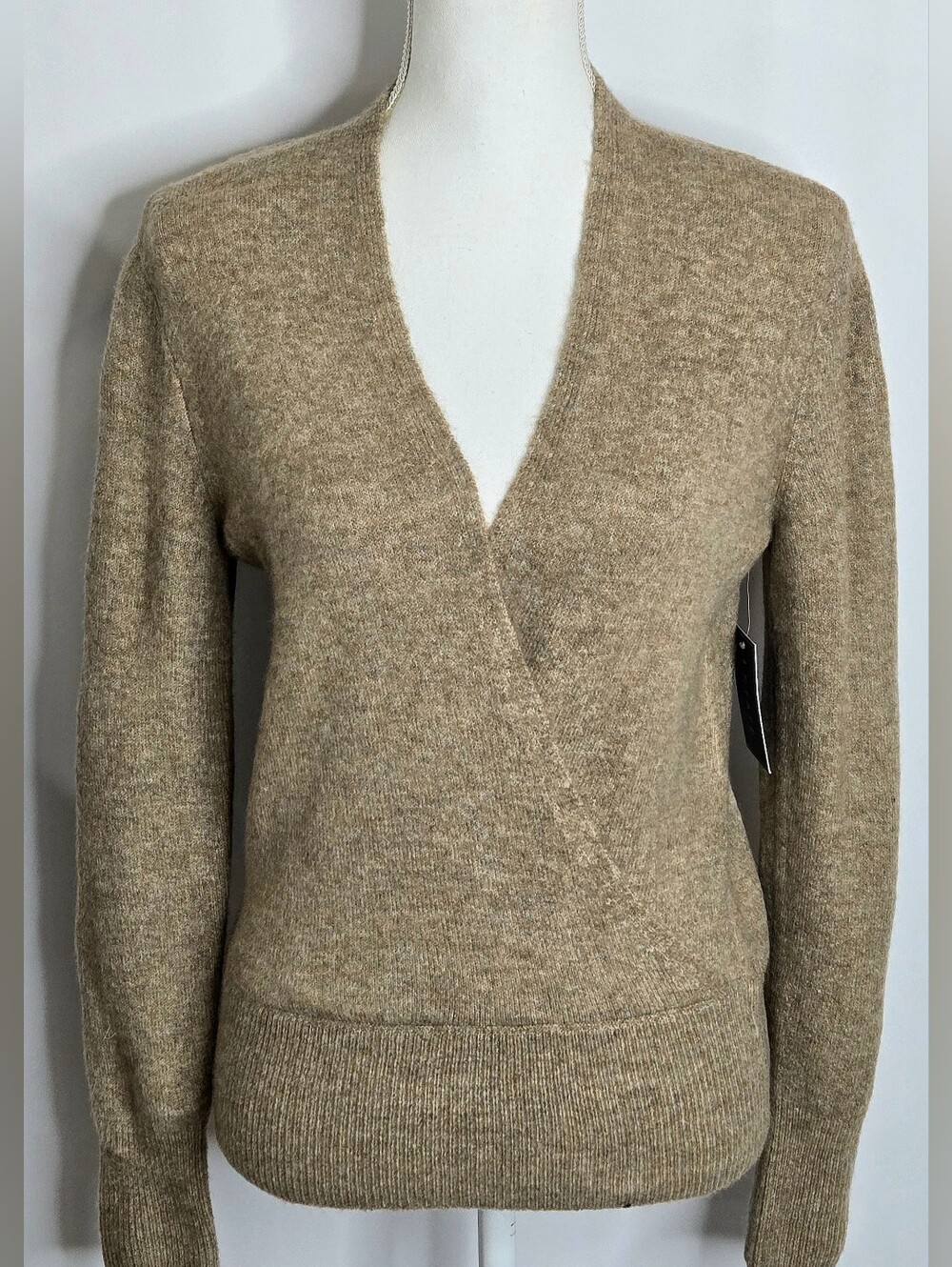 1.STATE NWT Taupe Marled Knit Faux Wrap Surplice V Neck Sweater NWT XS